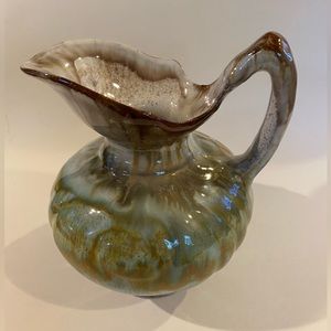 Vtg Studio Art Pottery Pitcher Drip Glaze Blue Green Brown Signed Jule 7x7 Boho